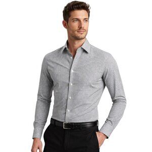 Zara Man Tailored Fit Mini Checkered Long Sleeve Dress Shirt Blk/Wht Size 16
